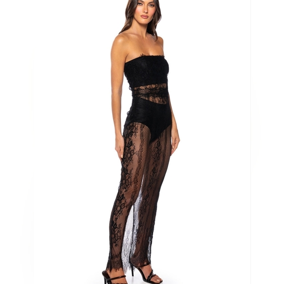 MIDNIGHT ILLUSIONS STRAPLESS LACE MAXI DRESS - XL - Picture 3 of 4